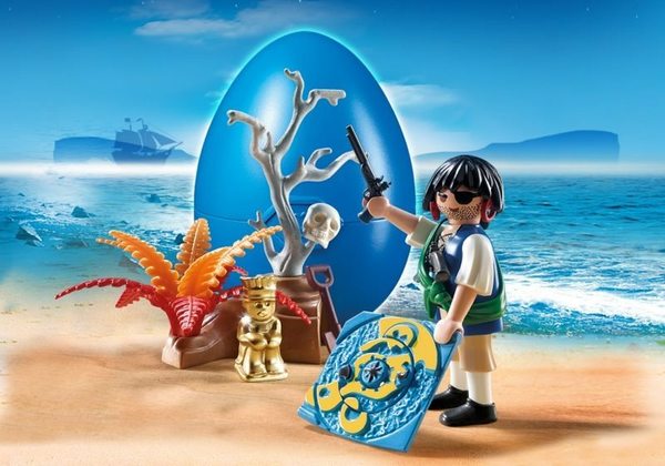 Playmobil Egg Pirates on a Treasure Hunt 4945 Large playmobil fun junction toy shop perth crieff perthshire scotland play sets imaginative play playmobil egg container pirate on a treasure hunt easter gift 4945 map gold shovel
