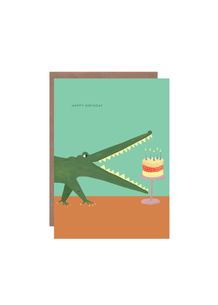 Crocodile Birthday Cake Card Large croc eating cake