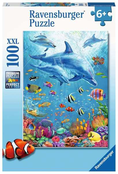 Pod of Dolphins 100XXL Large ravensburger fun junction toy shop perth crieff perthshire scotland jigsaw puzzle jig saw pod of dolphins 100xxl extra extra large piece pieces