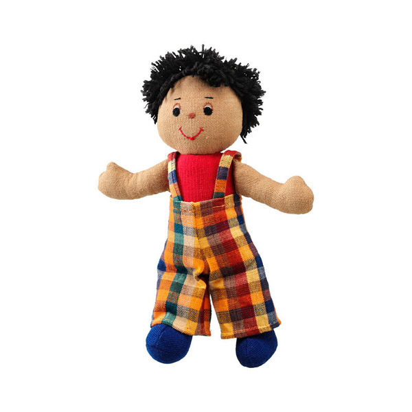 Rag Doll Boy, Brown Skin Black Hair Large rag doll boy brown skin dark hair cotton lanka kade fair trade toy toys natural fun junction toy shop stop store crieff perth perthshire scotland