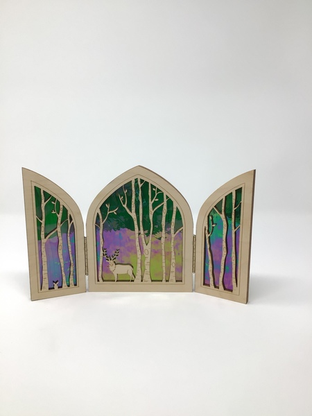 JLE35 Stag Triptych laser cut wood and glass Large 904ab5d4 a217 4089 ad2c a99601260623