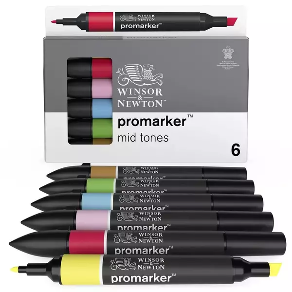 W&N Set Promarker Pack 6 Mid Tones Large 6 mid tones