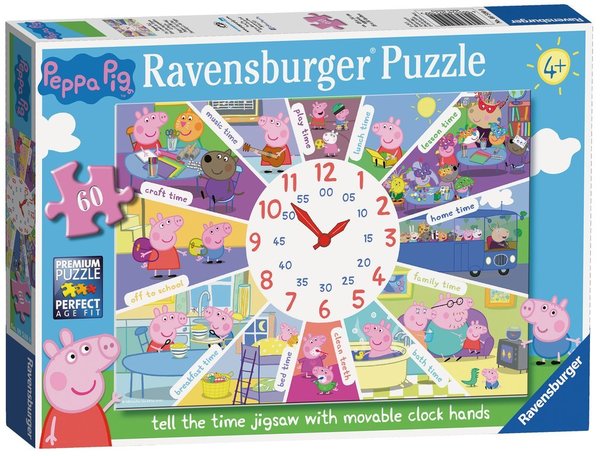 Peppa Pig Tell the Time Jigsaw 60pc Large ravensburger fun junction toy shop perth crieff perthshire scotland jigsaw puzzle jig saw peppa pig tell the time jigsaw 60pc clock puzzle