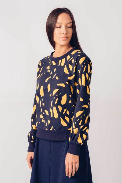 Biska Navy & Yellow Sweatshirt by SKFK Large sweater recycled cotton biska skfk wsw00398 y4 fsb