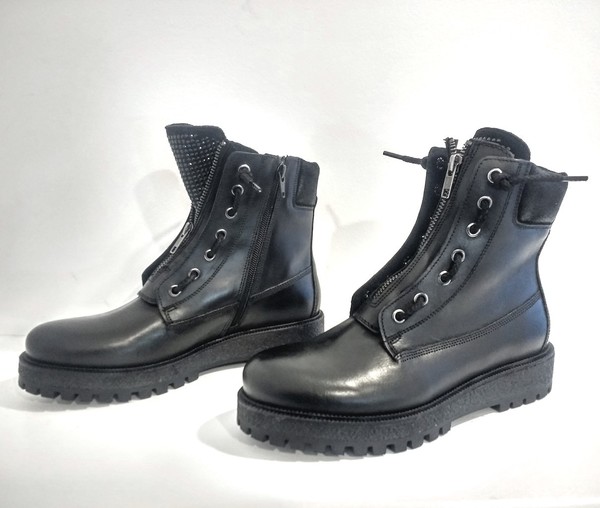Black Lace-Up Soft Cuff Boots Large eyelet black sparkle tongue leather boot blink