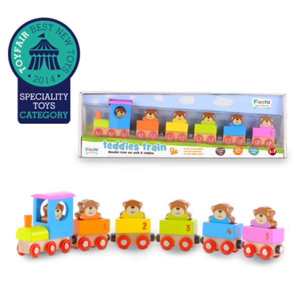 Teddies Train Large fiesta crafts teddies train colour and number matching wooden train with teddy bear passangers for 1 one year and up toddlers