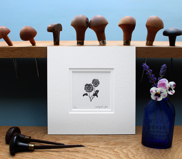 Molly Lemon - Pansies Mounted Wood Engraving Large pansies wood engraving molly lemon art