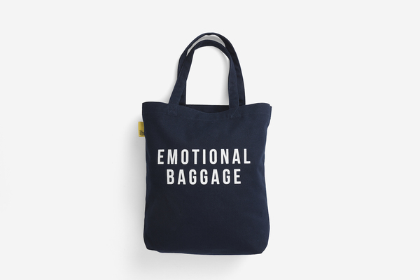 Emotional Baggage Tote in Navy Large emotional baggage navy tote shopper bag canvas pocket shoulder