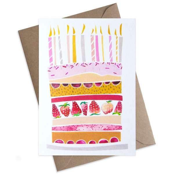 Birthday Cake Card Large pink birthday cake card
