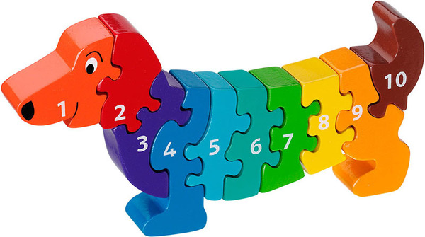 Fair Trade Dog 1-10 Puzzle Large dog sausage dog dachshund number puzzle 1 to 10 one to ten jigsaw puzzle lanka kade fair trade toy toys wooden wood natural fun junction toy shop stop store crieff perth perthshire scotland