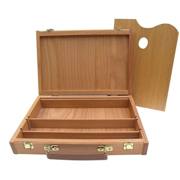 Large wooden sketch box with palette