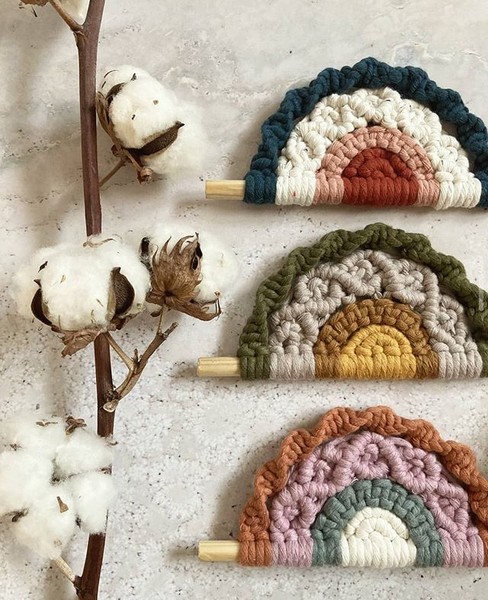 Tangled Dreams Bay - Macrame Rainbow Khaki and Brown Large tbd decs