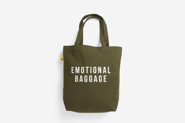 Emotional Baggage Tote in Khaki Large emotional baggage khaki shopper tote bag shoulder printed pocket