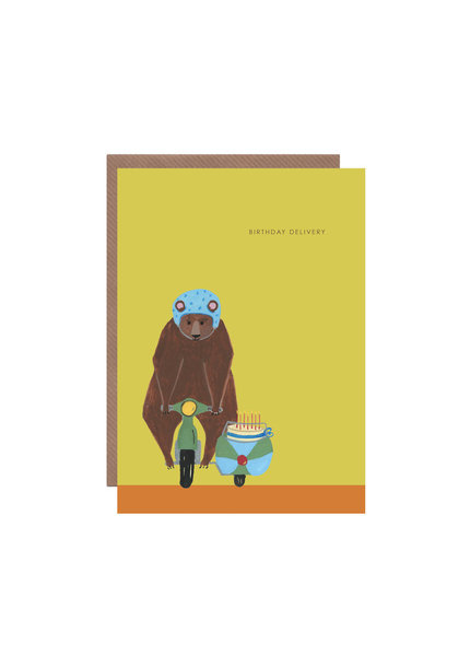 Bear Birthday Delivery Card Large bear on bike