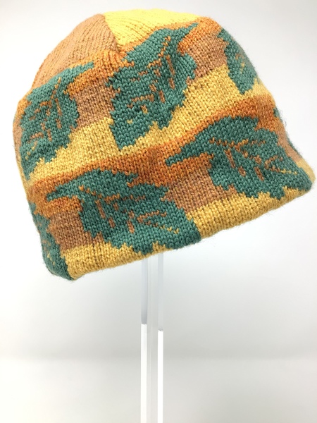 BFa242 pure wool hat in orange and yellow with green leaf detail Large 50d6bc56 3290 4d3e 9f76 4a9d90a8f30e