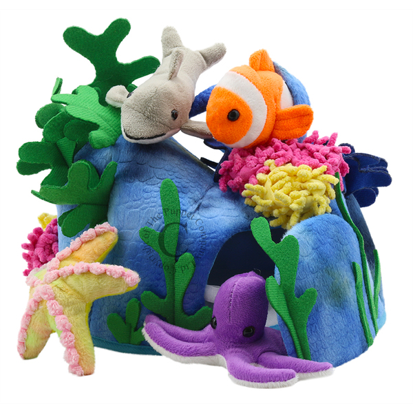 Hide-Away Puppets Under the Sea Large fun junction toy shop crieff perth perthshire scotland puppet company co hide away puppet sea creatures sealife fish animals finger puppets with octopus starfish clownfish dolphin coral corral