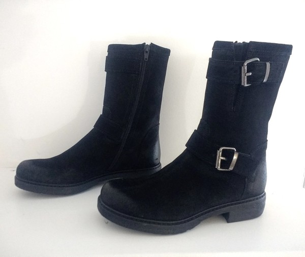 Black Leather Boot with Buckles Large black buckle suede ankle boot manas blink