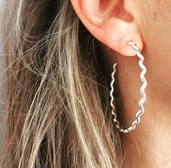Heartbeat Hoops in Silver Large heartbeat hoops earrings frenzy